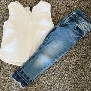 White Embroidered Gap Top and Blue Jeans Set